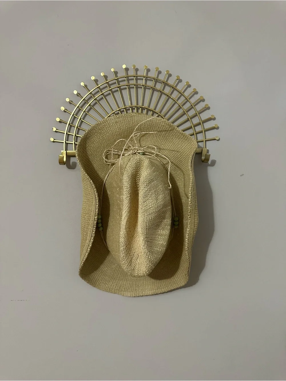 Universal Thread Natural Straw Hat with Light Green Bead Trim